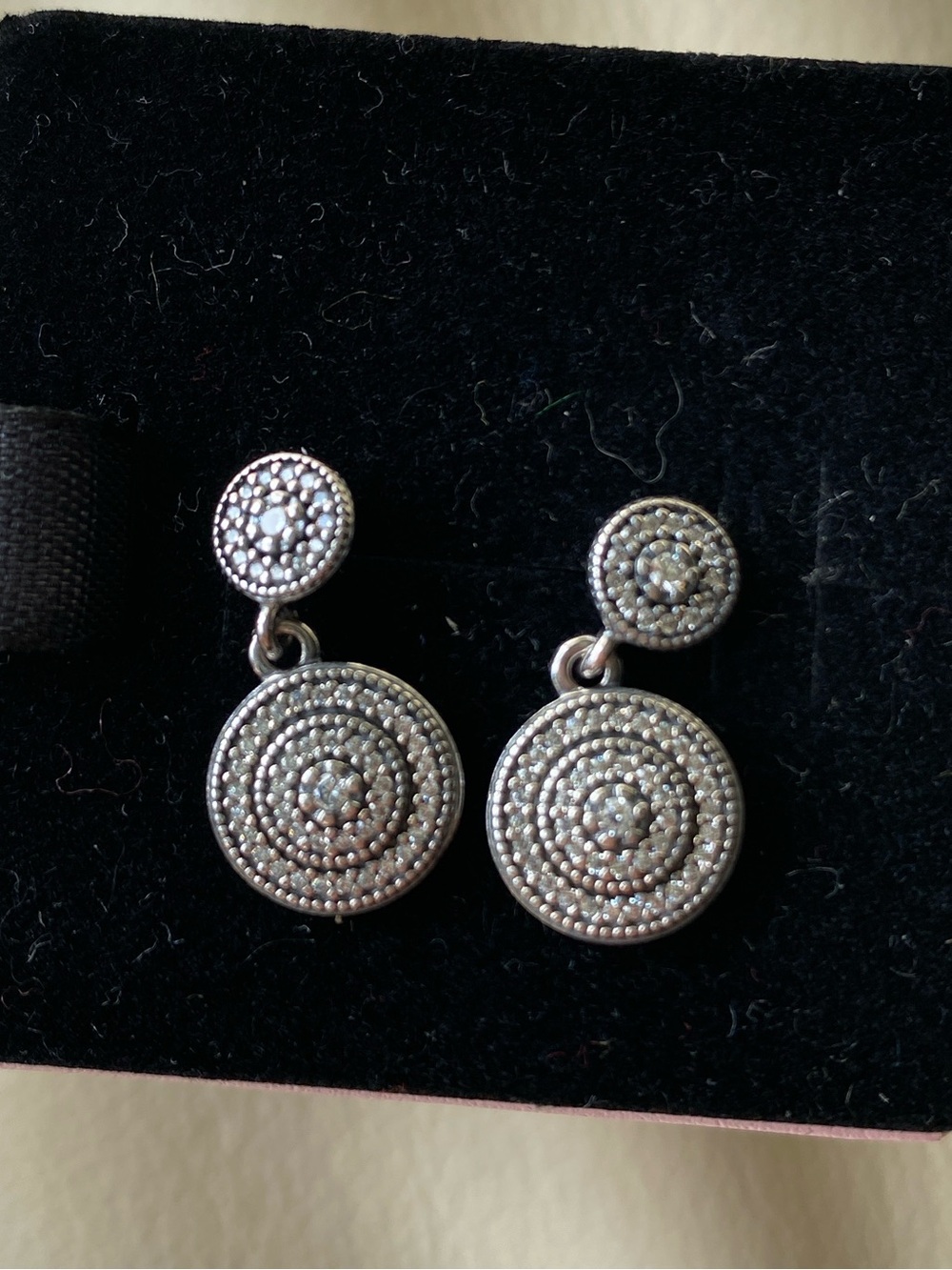 Pandora Silver Double Halo Drop Earrings